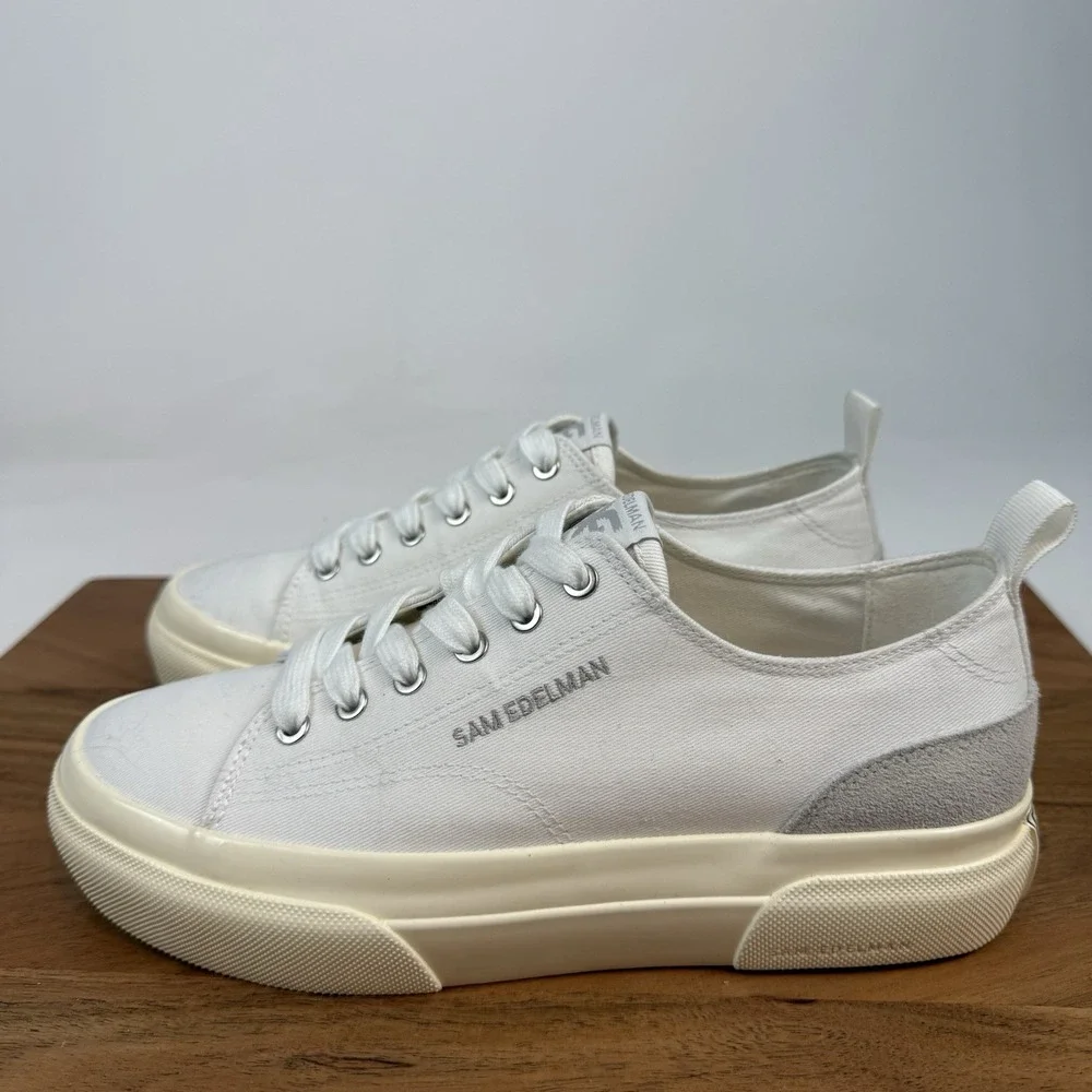 New‎ Womens Sam Edelman Sonia Canvas White Lace-Up Platform Sneakers Size 7 M